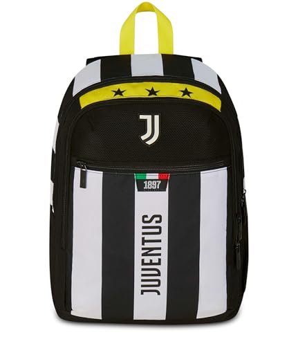 Seven Juventus Rucksack mit zwei Fächern, Weiß und Schwarz, Fronttasche mit Reißverschluss und Tasche für Trinkflasche, Kinder, Grundschule, Fußball, Schwarz, Taglia unica, Casual Seven Juventus Rucksack mit zwei Fächern, Weiß und Schwarz, Fronttasche mit Reißverschluss und Tasche für Trinkflasche, Kinder, Grundschule, Fußball, Schwarz, Taglia unica, Casual von Seven