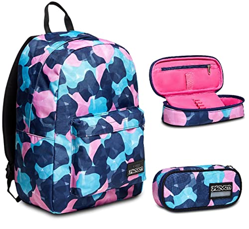 Seven RUCKSACK ISCHOOLPACK Geräumige Schultasche für Teenager,mit Laptopfach &italienisches Designblau+ Federmäppchen, Mäppchen, Federtasche für Schreibwaren, Mädchen&Jungen, Schule und Gymnasium. von Seven