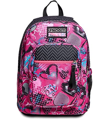 Seven RUCKSACK NEW FIT GLAMHEART GIRL Backpack für Schule,Mädchen und Jungen,violett, italienisches Design +Federmäppchen, Mäppchen, Federtasche,Kugelschreiber,3 Fächer, Mädchen & Jungen,Grundschule von Seven