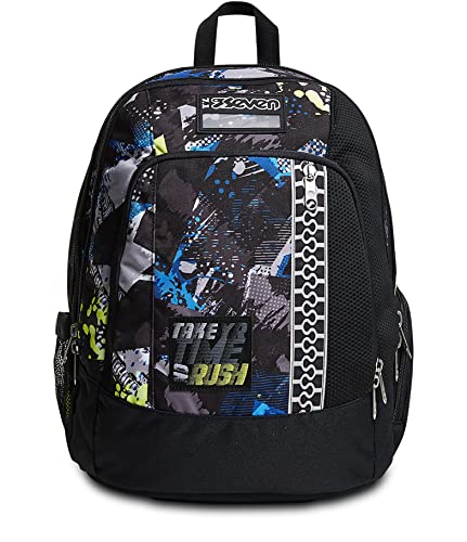 Seven Rucksack, Backpack für Schule, Uni & Freizeit, Geräumige Schultasche für Teenager, Mädchen, Jungen, Gepolsterter Schulranzen; mit Laptopfach -Advanced RUSHOVER BOY, schwarz von Seven