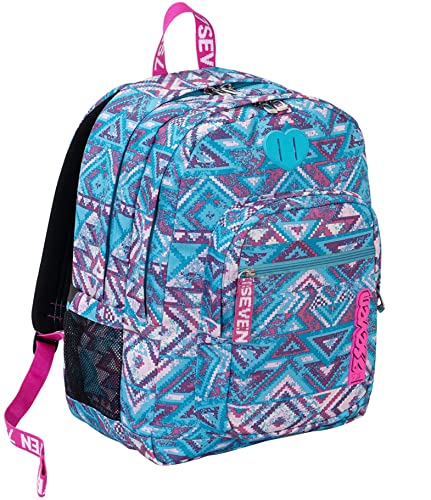 Seven Rucksack, für Schule, Sport und Freizeit, Geräumige Schultasche für Teenager, Mädchen und Jungen, mit Trinkflaschenfach, blau, praktisch mit USB-Anschluss, WILD FEELING von Seven