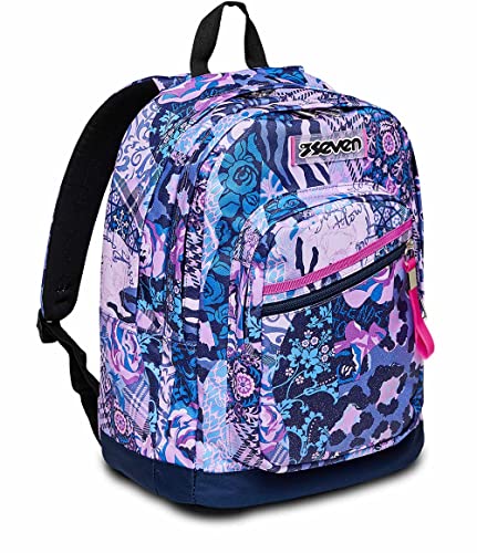 Seven Rucksack DOTCATTY GIRL, Backpack für Schule & Freizeit, Geräumige Schultasche für Teenager, Mädchen und Jungen, mit Trinkflaschenfach, blau, italienisches Design von Seven