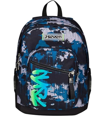 Seven Rucksack mit Doppelfach New Fit, GreenScreen, Blau, Trinkflaschenhalter, großes Fassungsvermögen, vorgeformter Rücken, Schul- und Reiserucksack, Kinder und Jugendliche, blau, Taglia unica, von Seven