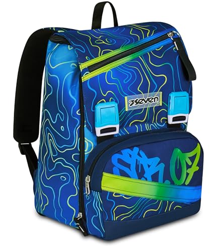 Seven Rucksack mit zwei ausziehbaren Fächern, Blau, große Kapazität, vorgeformte Rückenlehne, Kinder und Jungen, Schule, blau, Taglia unica, Modern Seven Rucksack mit zwei ausziehbaren Fächern, Blau, große Kapazität, vorgeformte Rückenlehne, Kinder und Jungen, Schule, blau, Taglia unica, Modern von Seven