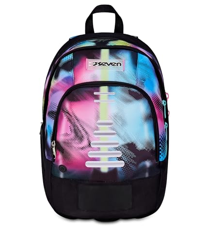 Seven Schulrucksack Dual Write Down, Fuchsia, Doppelfach mit 31 Liter Fassungsvermögen, mit PC-Tasche, Trinkflasche und Tasche mit Organizer, mittlere und obere Schulen, für Mädchen von Seven