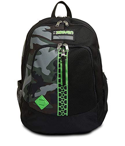 Seven Rucksack, Backpack für Schule, Uni & Freizeit, Geräumige Schultasche für Teenager, Mädchen, Jungen, Gepolsterter Schulranzen; mit Laptopfach&USB-Anschluss; Advanced HALF BLACK, grün von Seven
