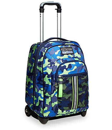 Seven TROLLEY, 2 in 1, Schulranzen mit Rollen, Rucksack mit Trolleyfunktion für Kinder, ab 1. Klasse, für Schule, Reisen, Mädchen&Jungen, blau, CAMO BOY von Seven