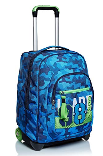 Seven TROLLEY, 2 in 1, Schulranzen mit Rollen, Rucksack mit Trolleyfunktion für Kinder, ab 1. Klasse, für Schule, Reisen, Mädchen&Jungen, blau, CREW von Seven