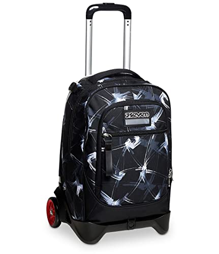 Seven TROLLEY, Rucksack mit Trolleyfunktion, 3 in 1, Schulranzen mit Rollen, Abnehmbarer Rucksack, ab 1. Klasse, für Schule, Gymnasium, Reisen&Freizeit, Mädchen&Jungen, schwarz, NEW TECH SNAKY BOY von Seven