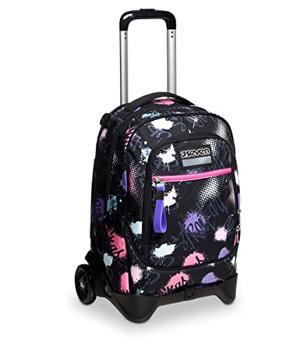 Seven TROLLEY Rucksack mit Trolleyfunktion, 3 in 1, Schulranzen mit Rollen, Abnehmbarer Rucksack, ab 1. Klasse, für Schule, Gymnasium, Reisen&Freizeit, Mädchen&Jungen, rosa, NEW TECH PINKYPOIS GIRL von Seven