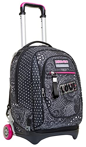 Seven TROLLEY Rucksack mit Trolleyfunktion, 3 in 1, Schulranzen mit Rollen, Abnehmbarer Rucksack, ab 1. Klasse, für Schule, Gymnasium, Reisen&Freizeit, Mädchen&Jungen, rosa, NEW TECH YANTRY GIRL von Seven