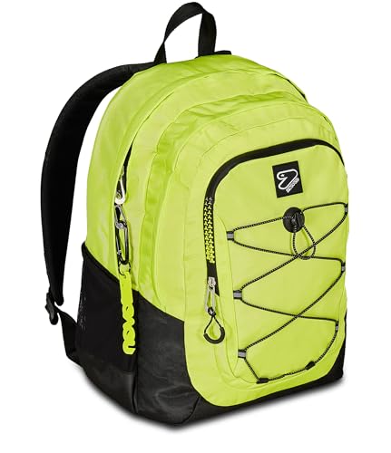 Seven Tech Schulranzen mit 2 Mustern, Geräumige Schultasche Rucksack für Teenager, Mädchen Jungen, Tornister mit Doppelfach, reflektierende Einsätze, Trinkflaschenfach-Laptopfach, gepolstert, gelb von Seven