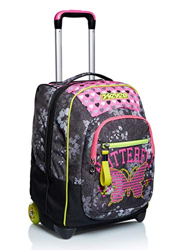 Seven TROLLEY, 2 in 1, Schulranzen mit Rollen, Rucksack mit Trolleyfunktion für Kinder, ab 1. Klasse, für Schule, Reisen, Mädchen&Jungen, pink/grau, FLYING DREAMS von Seven