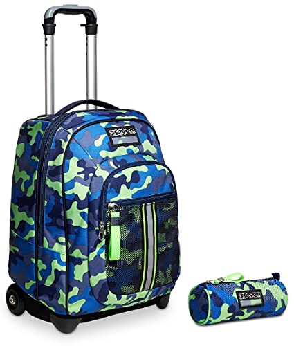 Seven Trolley BLUECAMO Boy,Rucksack mit Trolleyfunktion für Kinder, ab 1. Klasse, für Schule, Reisen,Blue Deep + Federmäppchen,Federtasche für Schreibwaren, Mädchen&Jungen, Schule und Gymnasium von Seven