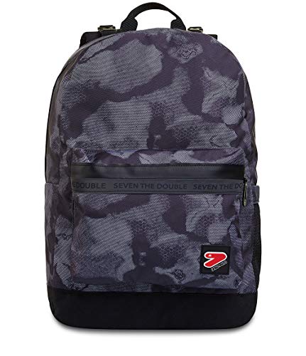 Seven Wende-Rucksack, aus nachhaltigem Stoff, Geräumige Schultasche für Teenager, Mädchen & Jungen, 2 Muster, für Schule, Sport&Freizeit, Doubleface; mit Kopfhörern, blau, SMOKED CAMO von Seven