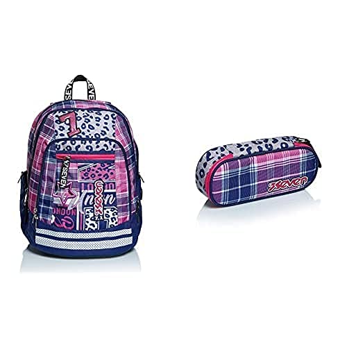 seven ZAINO ADVANCED - CHEER GIRL, Unisex-Kinder ADVANCED BACKPACK - CHEER GIRL, Viola, Unica PORTAPENNE - ROUND PLUS - CHEER GIRL, Kinder PENCIL CASE school, Blau von Seven