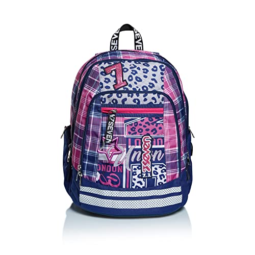 Seven Rucksack Advanced, Backpack für Schule, Uni & Freizeit, Geräumige Schultasche für Teenager, Mädchen, Jungen, Gepolsterter Schulranzen;pink,violett, mit Laptopfach, und Trinkflaschenfach von Seven