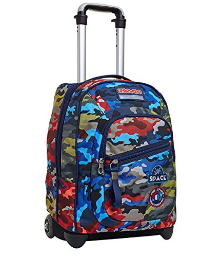 Seven TROLLEY, 2 in 1, Schulranzen mit Rollen, Rucksack mit Trolleyfunktion für Kinder, ab 1. Klasse, für Schule, Reisen, Mädchen&Jungen, blau, CAMO STAINS von Seven