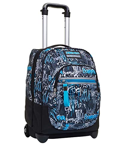 Seven TROLLEY, 2 in 1, Schulranzen mit Rollen, Rucksack mit Trolleyfunktion für Kinder, ab 1. Klasse, für Schule, Reisen, Mädchen&Jungen, blau, HANDWRITTEN von Seven