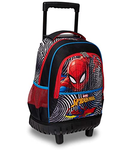 Seven Trolley Spiderman, 2 in 1, Schulranzen mit Rollen, Rucksack mit Trolleyfunktion für Kinder, ab 1. Klasse, für Schule, Reisen, Mädchen&Jungen; rot/schwarz; Superheroes von Seven