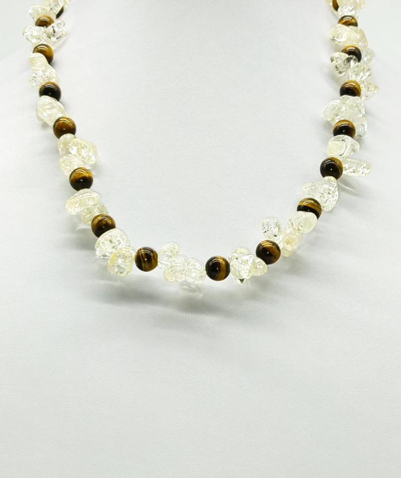 40052 Halskette Mit Natürlichem Bergkristall in Barocker Form Perlen Aus Tigerauge von SevenArtsSchmuck