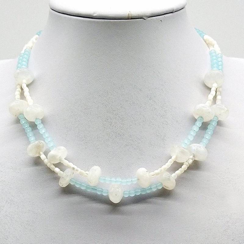 40101 2 Reihige Halskette Mit Funkelndem Opalit, Perlmutt Und Blauem Aquamarin von SevenArtsSchmuck