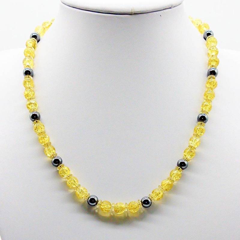 40156 Gelbe Halskette, Kristall Collier Im Vintage Style, Bergkristall Halsband, Frühlingsschmuck Für Frauen Und Mädchen Den Hals von SevenArtsSchmuck