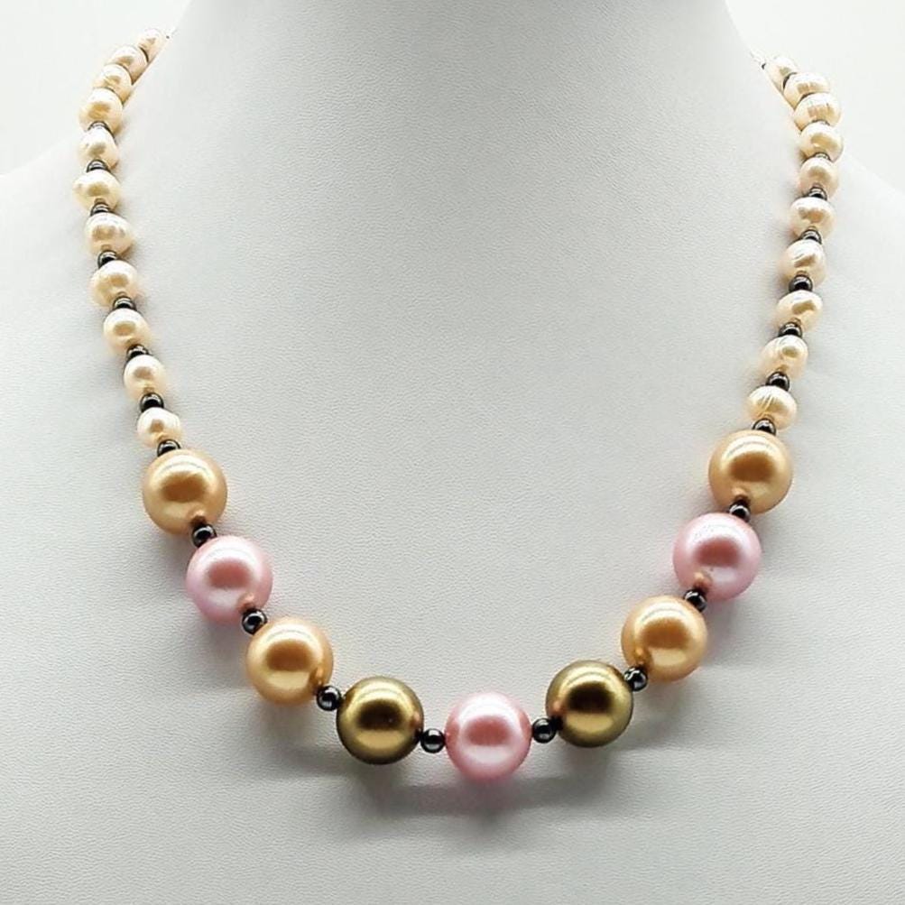 40162 Perlen Halskette Mit Stein Im Vintage Style, Zartes Pastell Collier Geschenk Für Frauen Und Mädchen Nostalgie, Halsband von SevenArtsSchmuck