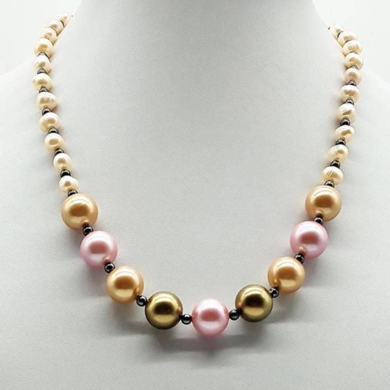 40162 Perlen Halskette Mit Stein Im Vintage Style, Zartes Pastell Collier Geschenk Für Frauen Und Mädchen Nostalgie, Halsband von SevenArtsSchmuck