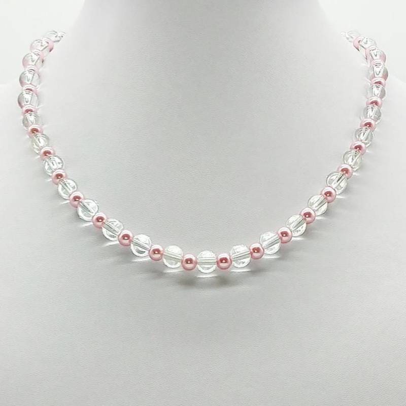 40164 Vornehme Halskette Mit Rosafarbenen Glaswachsperlen Und Glasperlen von SevenArtsSchmuck