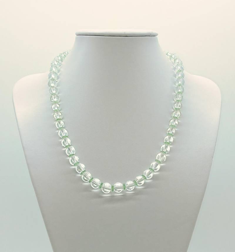 40194 Sehr Attraktive Modekette Mit Transparenten Glasperlen Und Bergkristall Scheibchen in Zartem Grün von SevenArtsSchmuck
