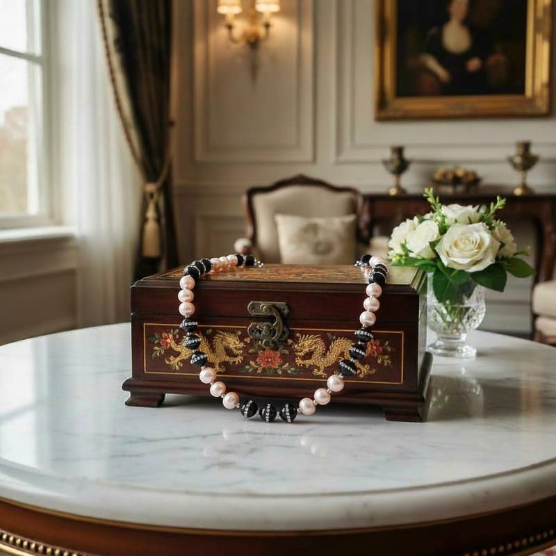 40280 Süsswasserperlen Halskette Mit Schwarzem Onyx Und Hämatit von SevenArtsSchmuck