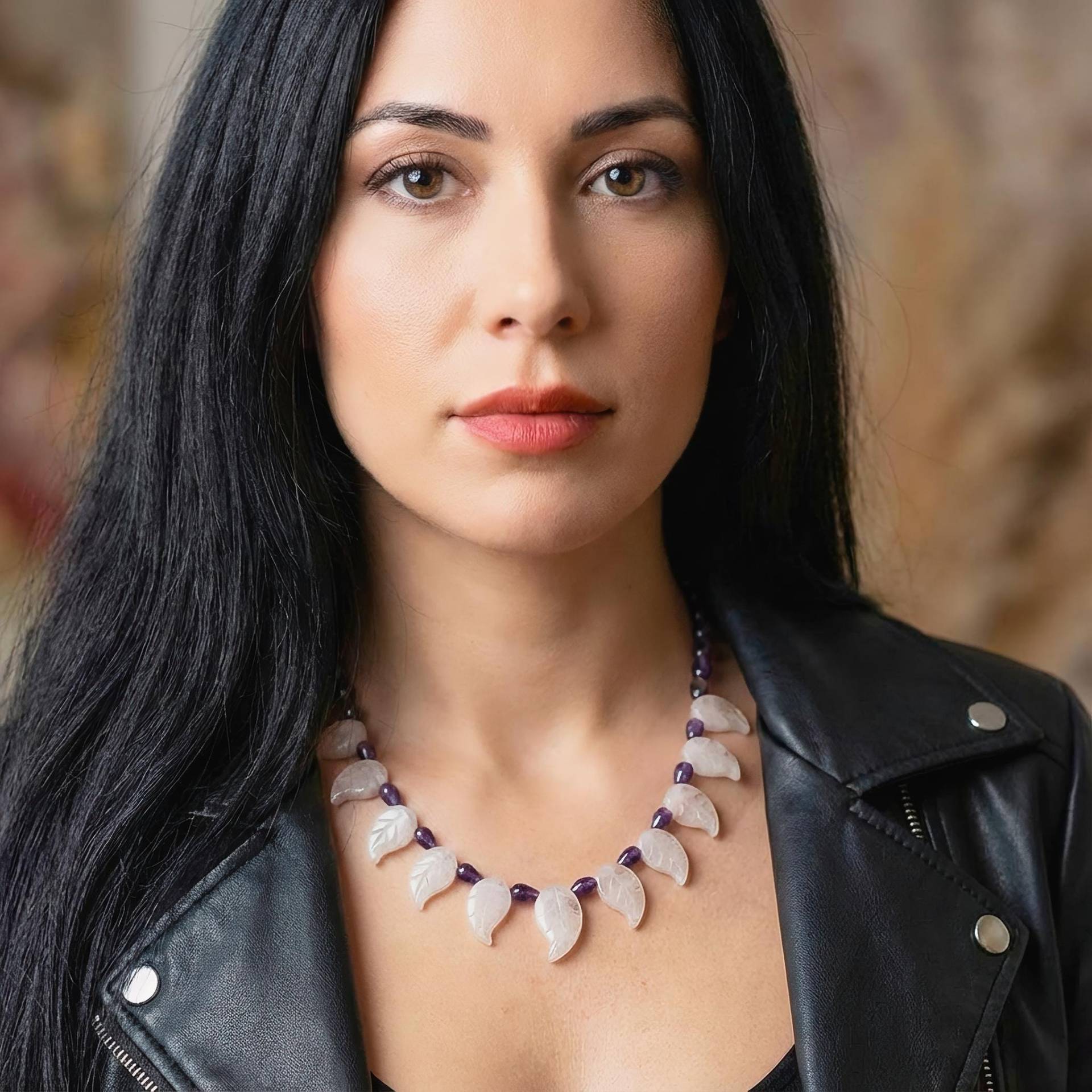 40324 Halskette Blattfreude Mit Amethyst Und Rosenquarz von SevenArtsSchmuck