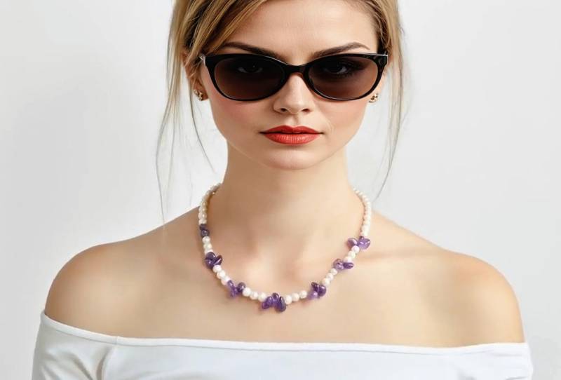 40332 Perlenhalskette Mit Violettem Amethyst Schein von SevenArtsSchmuck