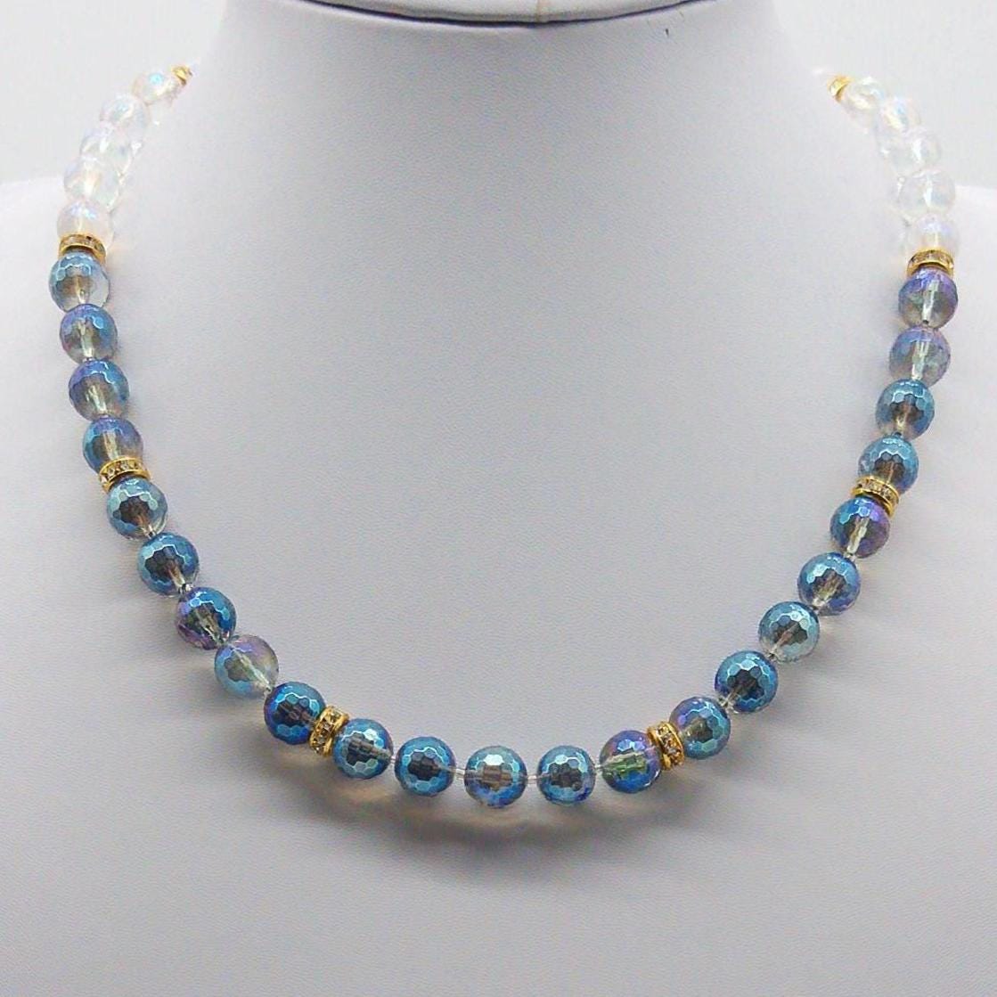 40361 Halskette Mit Dunklem Und Klarem Bergkristall Vergoldeten Strasselementen von SevenArtsSchmuck