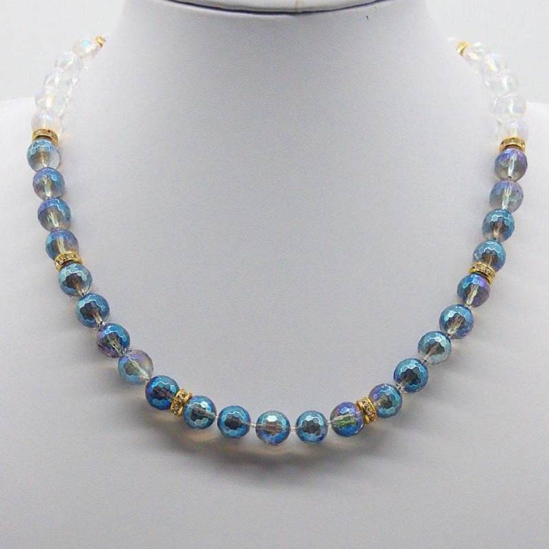 40361 Halskette Mit Dunklem Und Klarem Bergkristall Vergoldeten Strasselementen von SevenArtsSchmuck