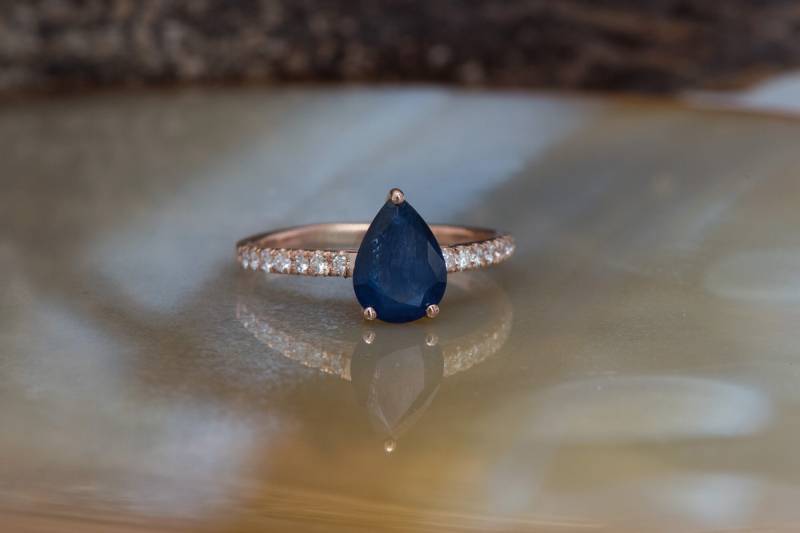 Blauer Saphir Diamant Verlobungsring - Rosegold Ring-Saphir Birnenförmiger Saphir-Versprochener Ring-Blauer Saphirring von SevenCaratShop