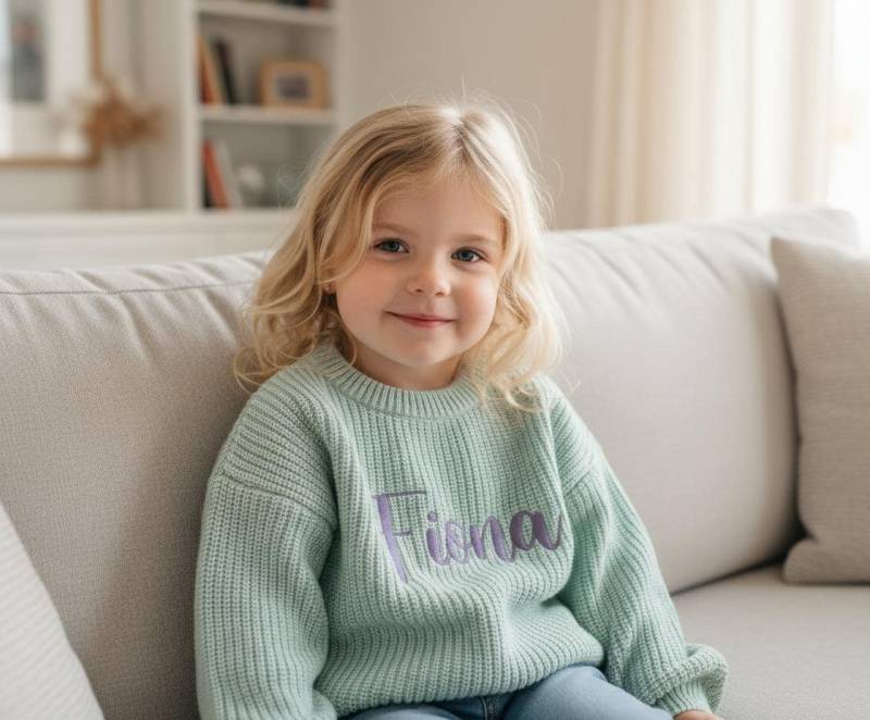 Personalisierter Bestickter Kinder Strickpullover Benutzerdefinierter Namenspullover von SevenKidsStudio