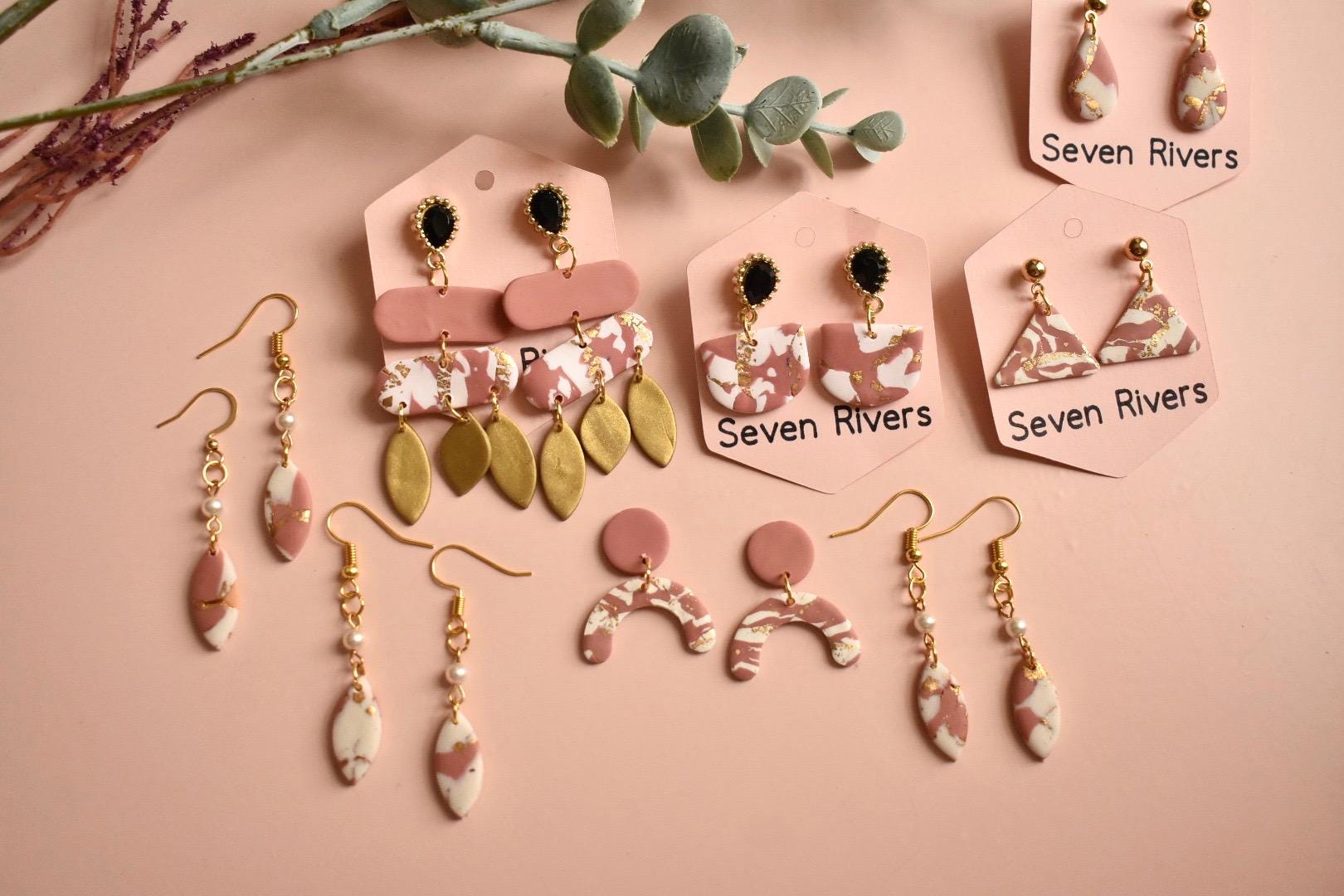 Rosa Marmor Kollektion - Handgemachte Ohrringe Aus Polymer Clay von SevenRiversCo
