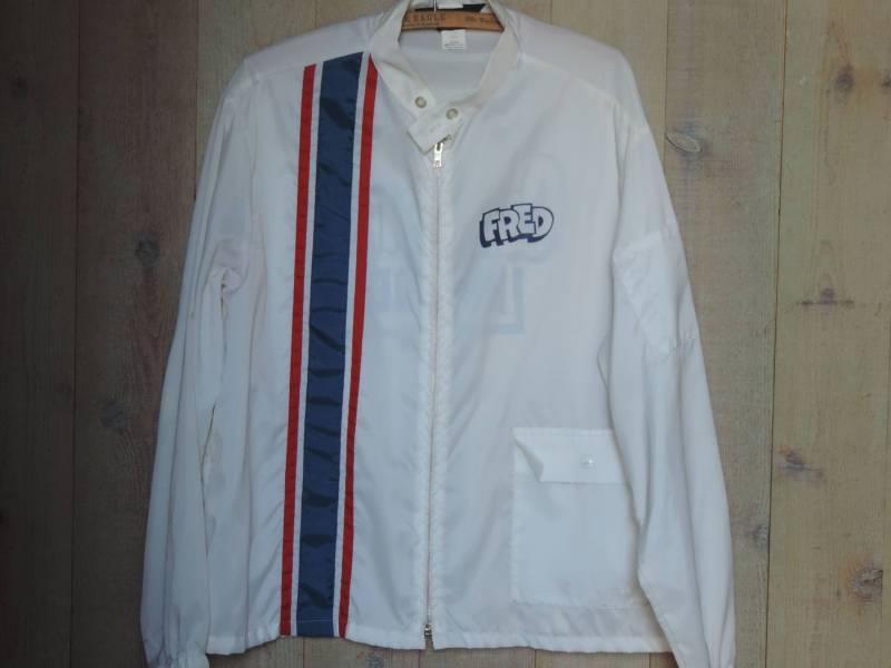 60Er 70Er Swingster Nylon Jacke Racing Stripe Bowling Sport Team Reißverschluss Vorne Gr. L von SevenSeven52Vintage
