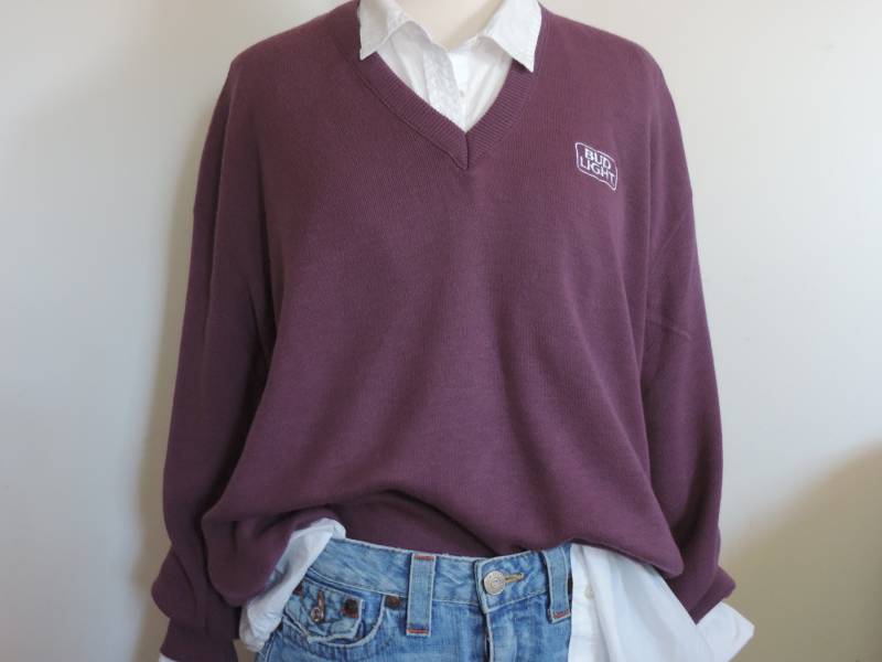 80Er Jahre Bud Light V-Ausschnitt Pullover Budweiser Bier Promo Oversize Damen Oder Herren Streetwear Größe Xxl von SevenSeven52Vintage