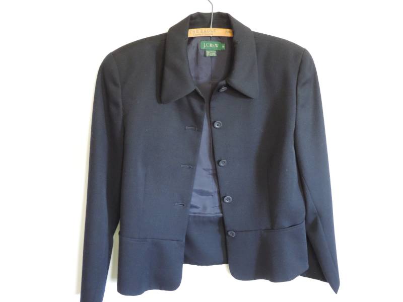 90Er Jahre Blazer Navy J. Crew Button Up Wolljacke Mit Taillierter Taille Größe 8 von SevenSeven52Vintage