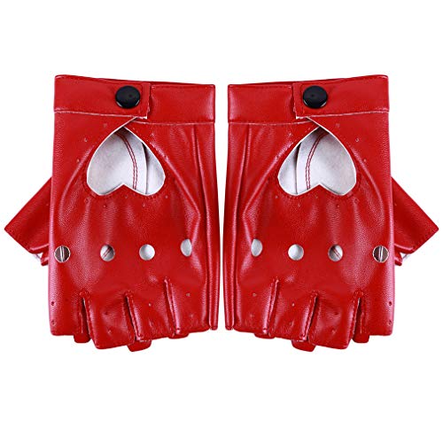 Sevenfly Frauen Herz Ausschnitt Punk Half Finger Pu Leder Performance Handschuhe (rot) von Sevenfly