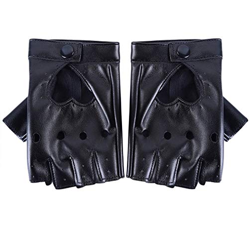 Sevenfly Frauen Herz Ausschnitt Punk Half Finger Pu Leder Performance Handschuhe (schwarz) von Sevenfly