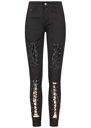 Seventyseven Lifestyle Damen Cut Out Lace Up Skinny Jeans 5-Pocktes schwarz Denim von Seventyseven Lifestyle