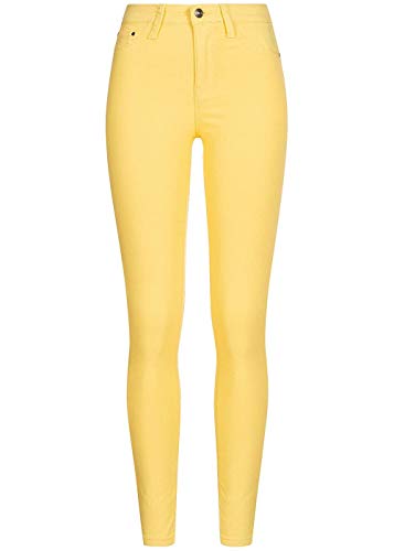 Seventyseven Lifestyle Damen Skinny Jeggings Hose 2 Deko Taschen vorne Sun gelb Denim von Seventyseven Lifestyle