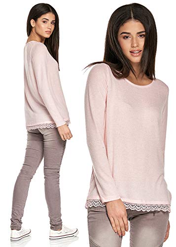 Seventyseven Lifestyle Damen Sweater Häkelbesatz am Saum rosa von Seventyseven Lifestyle