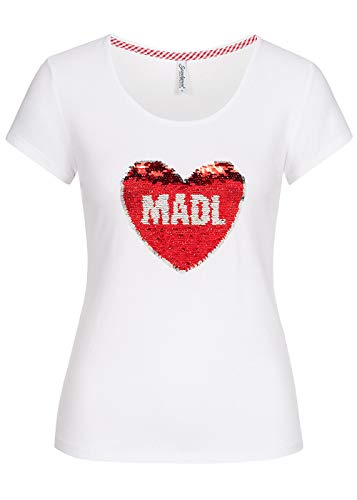 Seventyseven Lifestyle Damen T-Shirt Wendepailletten MADL Herz Weiss rot von Seventyseven Lifestyle