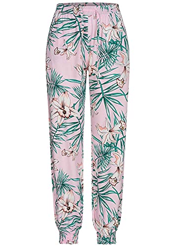 Seventyseven Lifestyle Damen Viskose Sommer Hose 2-Pockets Tropical Print Lilac rosa grün von Seventyseven Lifestyle