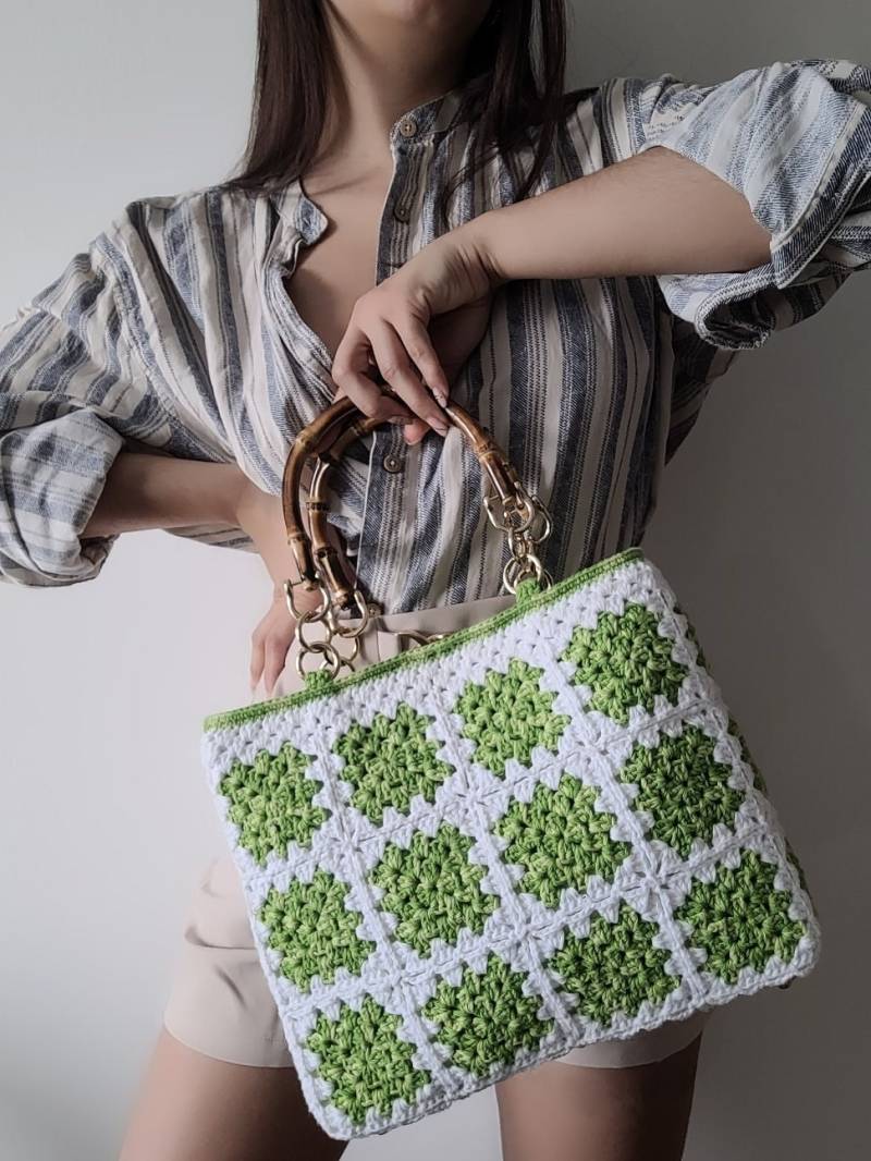 Svg Strícktasche Mit Bambusgriff Boho Polyester von SevgisHandmade